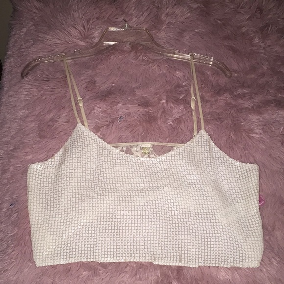 Cream color sequin and lace crop top size M - Picture 1 of 9